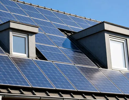 Tetto completamente coperto di pannelli fotovoltaici