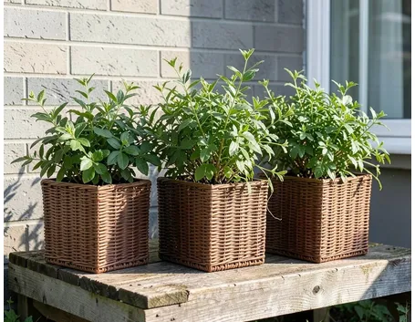 Vaso in resina effetto rattan